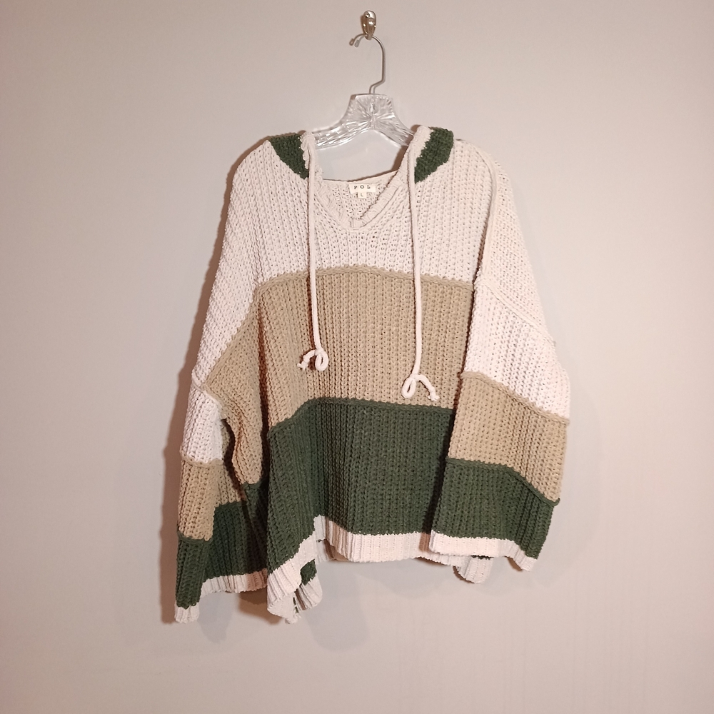 POL Block Party Baby Chenille Knit Hoodie Sweater Size L Green Almond